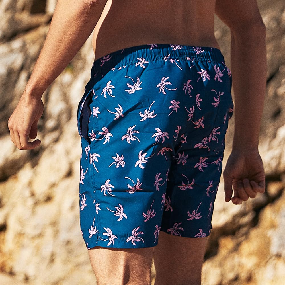 maamgic Mens Swim Trunks Quick Dry Swim Shorts with Mesh Lining Funny Swimwear Bathing Suits 7inch Navy Palm XX-Large