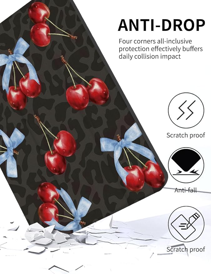 Case for iPad 9th/ 8th/ 7th Generation Case 10.2&amp10.5 Inch (2021/2020/2019 Release) Slim Lightweight Soft Trifold Back Cover with Pencil Holder &amp Auto Sleep/Wake Cover Cherries Cheetah Bows