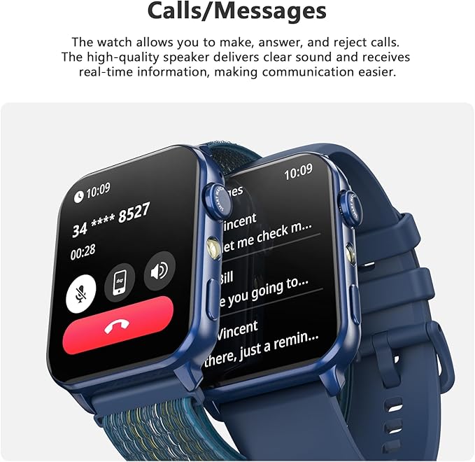 Blackview Smart Watch for Men Women,1.91" HD Touchscreen Fitness Watch with Flashlight, Bluetooth Notifications/Make Calls, Heart Rate/Sleep Monitor/2 Straps, Fitness Watch for Android/iPhone