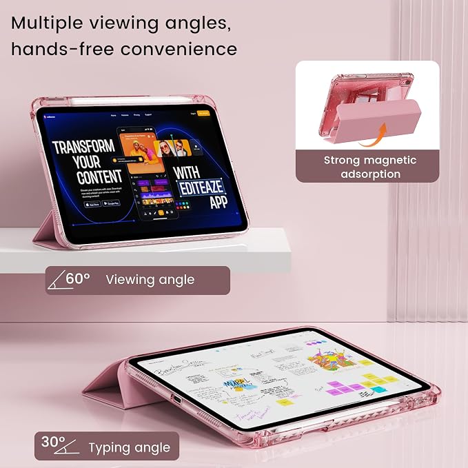 Case for iPad A16 11th/10th Generation 2025/2022 Purple | Glitter Shockproof 10th gen ipad case with Pencil Holder Trifold Stand Auto Wake/Sleep Sparkly ipad a16 case clear