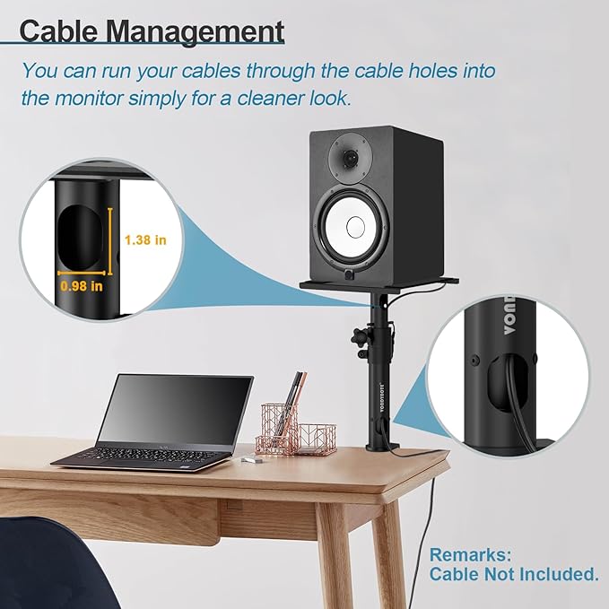 Set of 2 Sturdy Studio Monitor Stands Desktop Clamp Speaker Stands with Cable Management