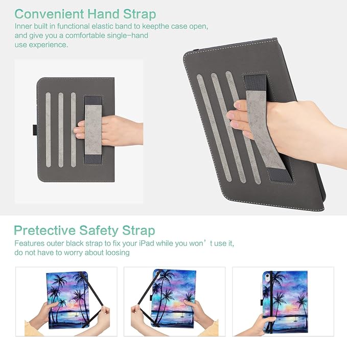 Lokigo Case for iPad (A16) 11th/10th Generation Aurora Forest | for iPad 11th-11 Inch/10th-10.9 Inch Stand Cover Pencil Holder/Hand Strap/Pocket Support Touch ID Auto Wake/Sleep
