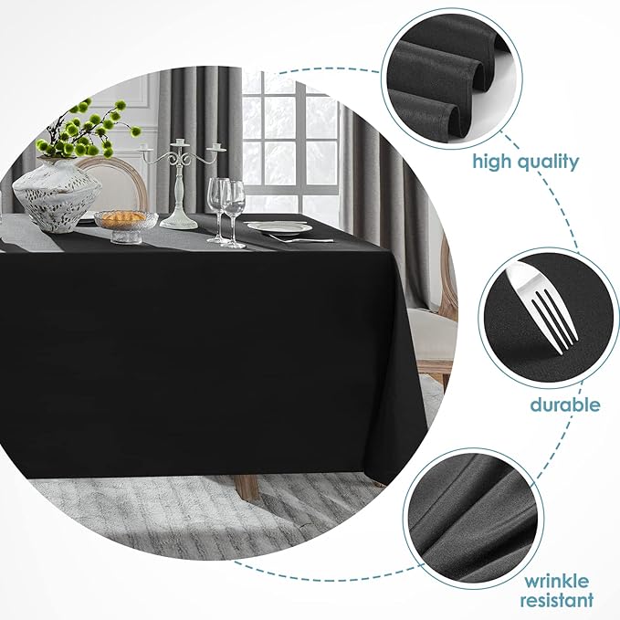 VidaFete Table Cloth 10 Pack 90 * 132inch Rectangle Tablecloth Polyester, Stain Wrinkle Resistant Polyester Dining Table Cover for Kitchen Dinning Party Wedding Rectangular Tabletop Decoration(Black)