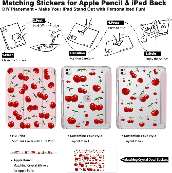 Case for iPad Air M3/M2 &amp Pro 12.9 Pro 12.9 (6th/5th/4th/3rd Gen)Cherry