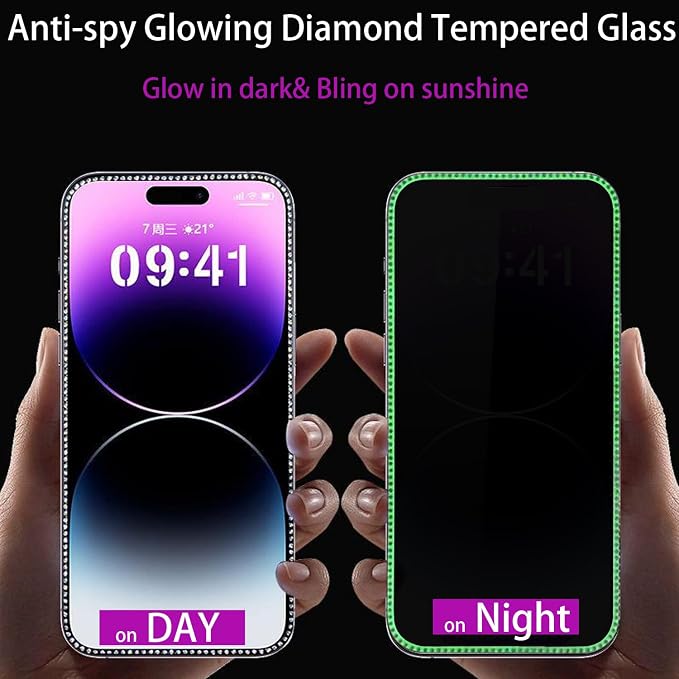 2PCS Glitter Privacy Screen Protector suit for iPhone 12 Pro max Anti-spy Diamond Bling Shiny Shine on Night Sparkling Tempered Glass Suit for iPhone 12 pro max 6.7 Inch