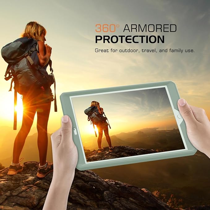 MoKo Shockproof Case Fit 2018/2017 iPad 9.7 6th/5th Generation Black | Heavy Duty Shockproof Full Body Rugged Hybrid Cover with Built-in Screen Protector for Apple iPad 9.7 Inch 2018/2017