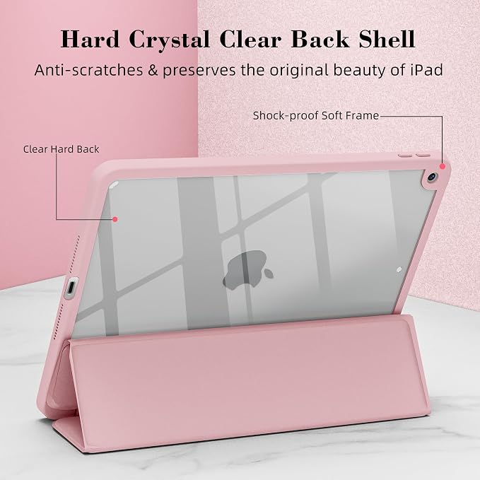 Cute Cherry Case for iPad 5th/6th Generation 9.7 inch Clear Hard Back Cover with Pencil Holder Tri-fold Stand Full Wrap Protective Case for Women Girls Pink Cherry/Pink Case