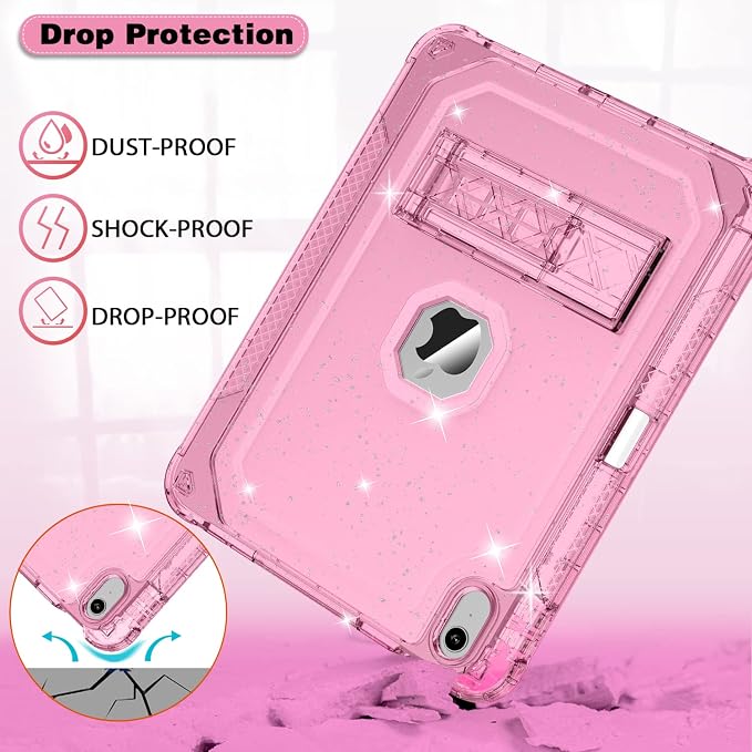 ZoneFoker Case for iPad 11-inch (A16) 2025 / iPad 10th Gen 10.9 inch 2022 Heavy Duty Shockproof Rugged Protective with Pencil Holder 11th / 10th Translucent Cover with Kickstand
