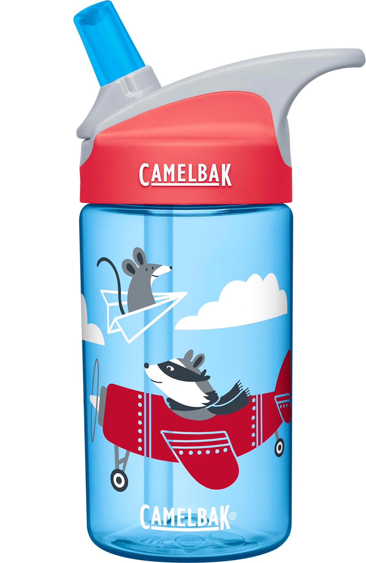 CamelBak Eddy Kids Water Bottle with Big Bite Valve, Spill‑Resistant Easy‑Sip Design for Everyday Hydration, 12oz, Airplane Bandits