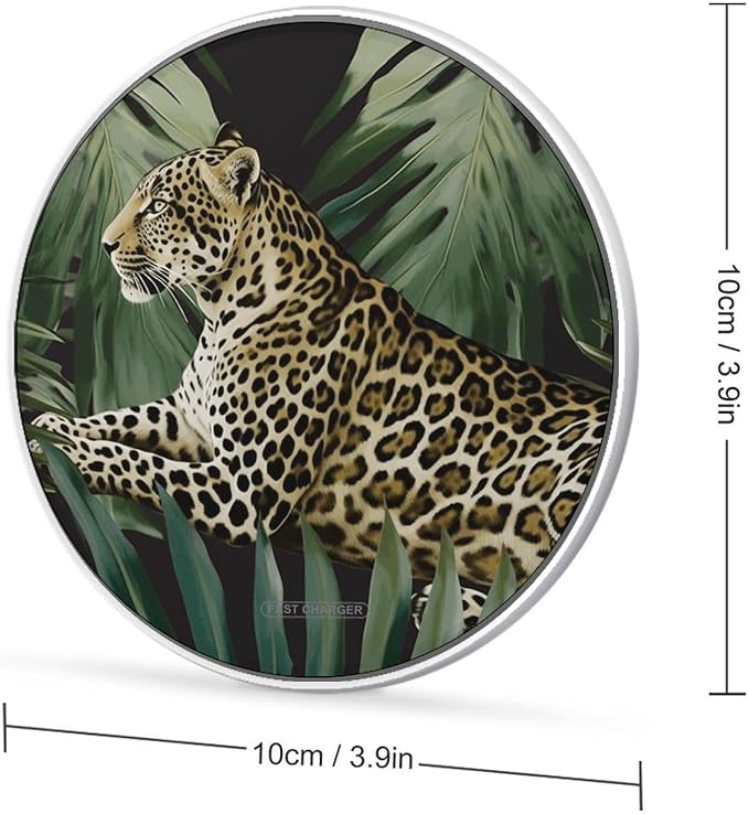 Leopard Palm Leaf Wireless Charger Portable Fast Charging Pad Lightweight Wireless Charging Pad 10W Slim Charging Station for Phone Charger Mat for Travel Home Office Desk
