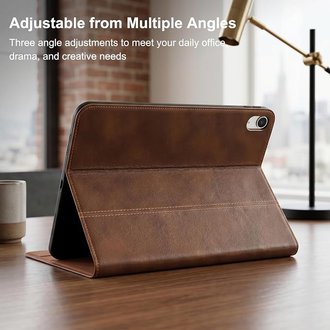 Leather Case for iPad A16 11th 11 2025 and iPad 10th 10.9 2022 | Genuine Full Grain Leather Folio CoverSmart Protective ShellShockproof &amp Drop-ProofAuto Wake/Sleep.Dark Brown