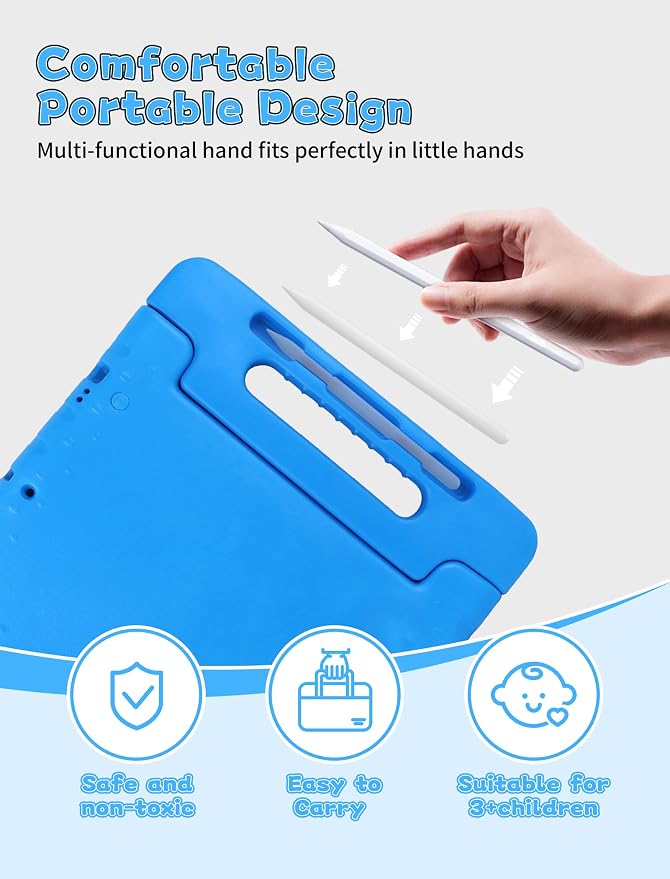 Heavy Duty Kids Case for iPad 10th/11th(A16) Pencil Holder Stand | Rugged Protection Cover for 11/10.9-inch iPad 2025/2022 Lightweight EVA Foam Anti-slip for Home School Travel Blue
