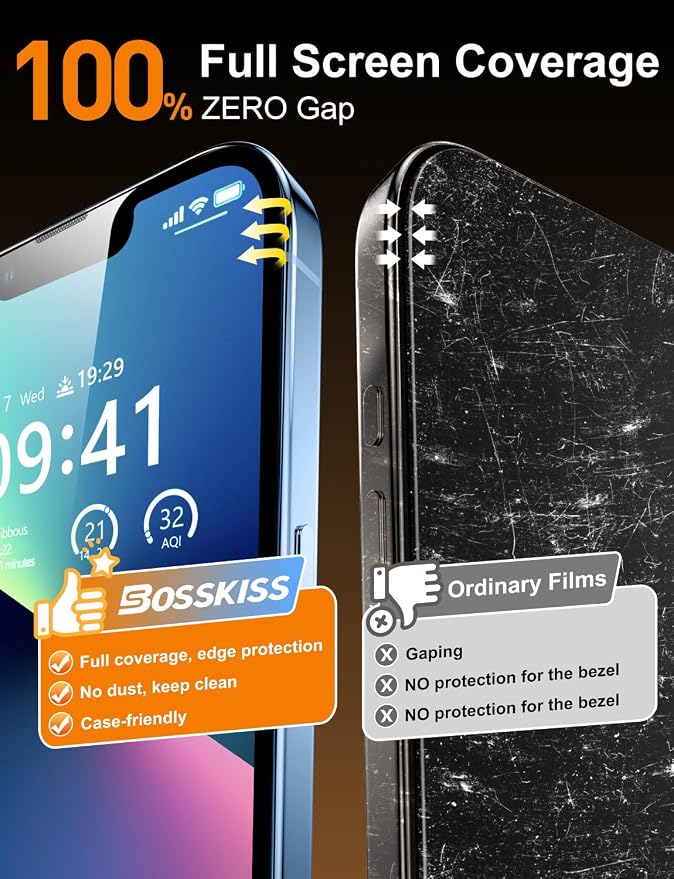 BossKiss for iPhone 11/iPhone XR Screen Protector TOP 9H Hardness Military Grade Shatterproof HD Tempered Glass Full Coverage Anti-Scratch Easy Installation Case Friendly 2 Pack