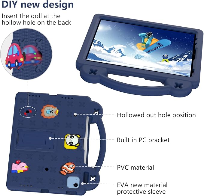 YRH Kids Case for iPad A18 (2026) Gen 12 / for iPad A16 (2025) with Strap Handle Stand EVA Shockproof Cover for iPad 12th Generation 11'' Blue