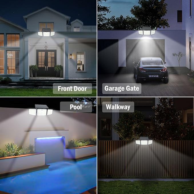 daphino 2500LM Solar Lights Outdoor with Motion Sensor,3 Head 270° Wide Angle Street Area Lights,IP65 Waterproof Security Lighting with 3 Modes(Remote,3 Pcs)
