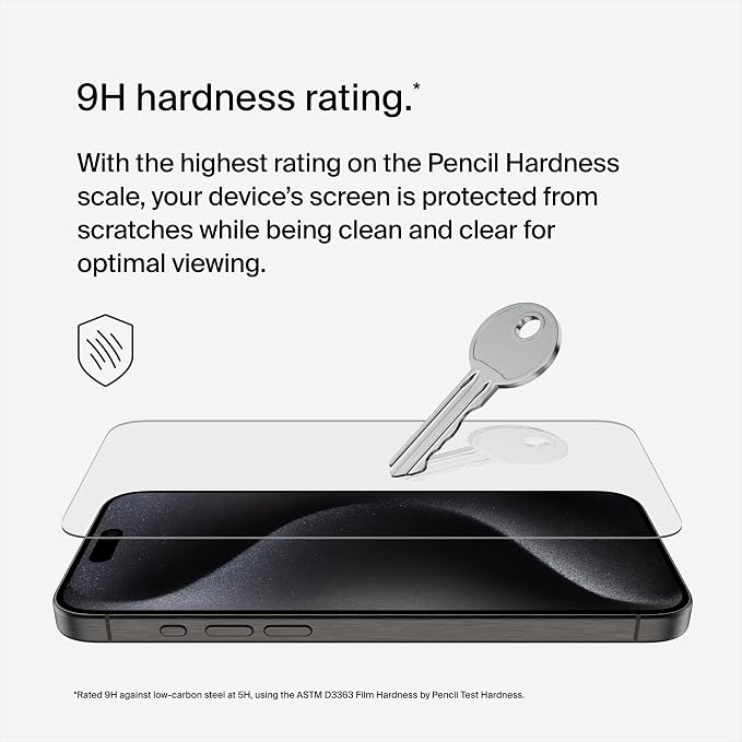 Belkin ScreenForce TemperedGlass Treated Screen Protector for iPhone 15 Pro Max - Slim &amp Scratch-Resistant - Includes Easy Align Tray for Bubble Free Application