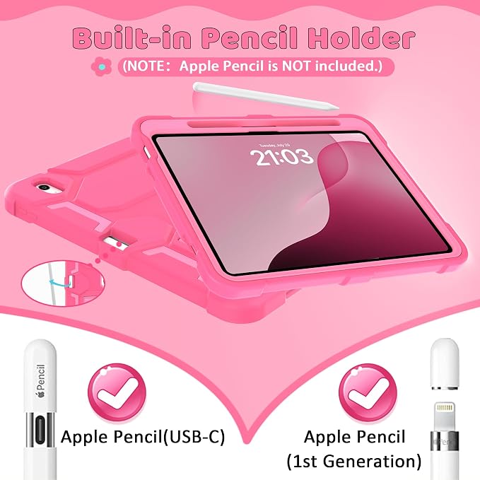 Case for iPad 11 11th Gen (A16) 2025 &amp 10th Gen 2022 10.9 Purple+Green | Kickstand | With Pencil Holder | Drop-Proof Silicone+Hard Shell | Raised Edge Protects Screen&ampCamera | Heavy Duty Pr