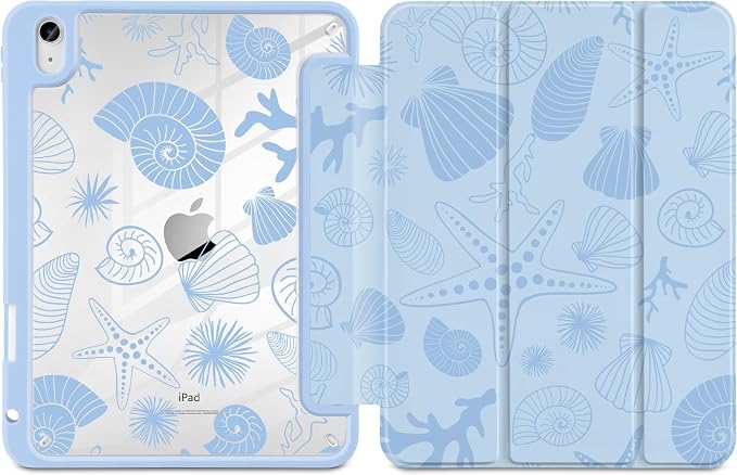 Case for iPad (A16) 11th Generation 11 inch 2025 /iPad 10th Gen 10.9 2022 - Aesthetic Cute Preppy Design Trifold Cover with Soft TPU Bumper Clear Back Auto Sleep/Wake Waves
