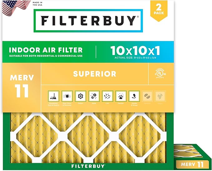 Filterbuy 10x10x1 Air Filter MERV 11 Superior Pet & Allergy Defense,