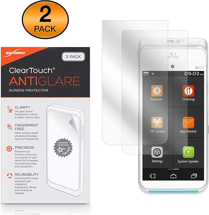 BoxWave Screen Protector Compatible with Pax A920 - ClearTouch Anti-Glare (2-Pack) Anti-Fingerprint Matte Film Skin