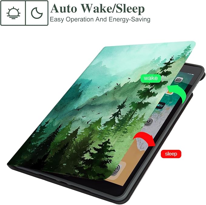 Lokigo Case for iPad 9th/8th/7th Gen 10.2 Air 3rd/Pro10.5 Aurora Forest | Protective Folio Soft Back Cover Pencil Holder for Teens/Students/Office Staffs 4 Angles Viewing Stand Auto Wake/Sleep