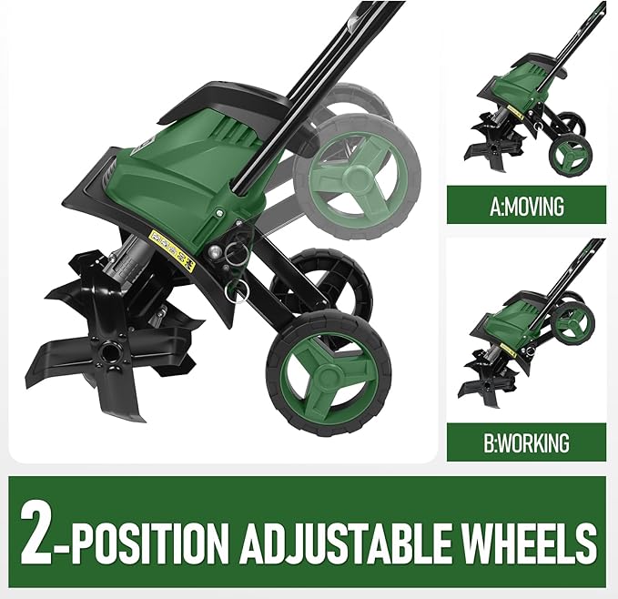 14" Electric Garden Tiller, 8.7" Tilling Depth Cord Cultivator with Foldable Handle & Adjustable Wheels for Soil Cultivation
