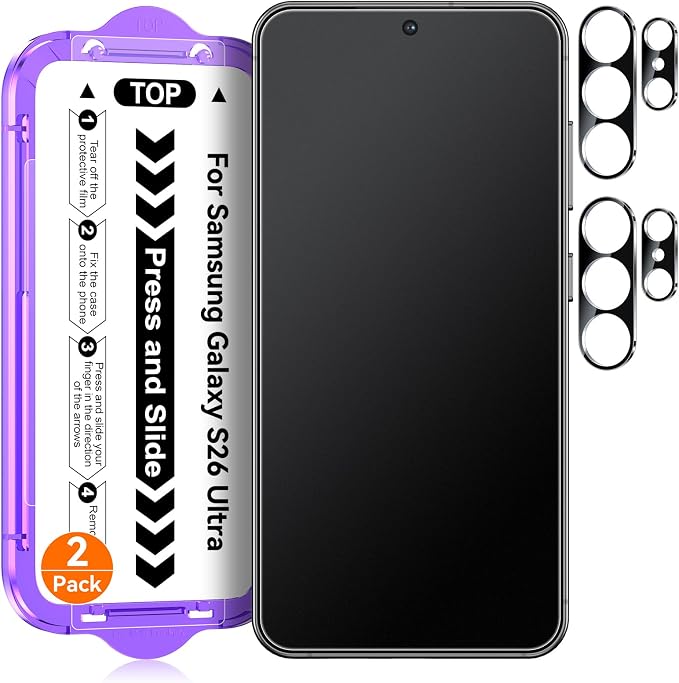 2 Pack for Samsung Galaxy S26+ / S26 Plus [6.7 Inch] Matte Glass Screen Protector + 2 Pack Camera Lens Protector with Easy Installation Kit Anti-Glare 0.2mm Tempered Glass