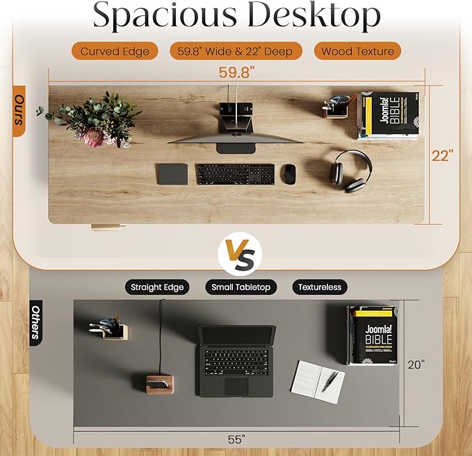 58" Fluted Home Office Desks with Storage, Modern Executive Desk Computer Desk with Drawer & Cabinet, Wood Work Desk for Office, Bedroom, Study, Living Room, Oak