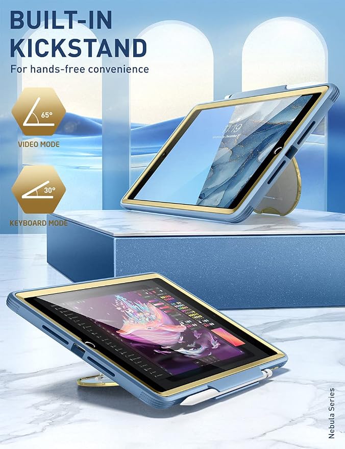 Clayco Nebula Case for iPad 9th/8th/7th Generation Case 10.2 Inch 2021/2020/2019 Multi-Angle Viewing Full Body Stand Cover for iPad 10.2 with Built-in Screen Protector &amp Pencil Holder Ocean