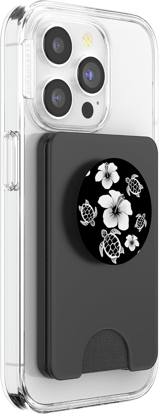 Black and White Hawaiian Island Floral Turtles PopSockets Adhesive PopGrip
