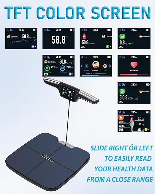 Smart Scale for Body Weight with BMI, Body Fat, Muscle Mass, Water Percentage, 8 Electrode Dual Frequency High Precision Bathroom Scale, Scale with App, 56 Body Composition Measurement (Black)