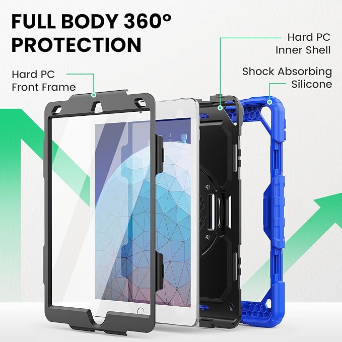 SEYMAC Case for iPad Air 3/ Pro 10.5 inch/Air 3rd Generation 10.5'' Black | Heavy Duty Shockproof Protective Built-in Screen Protector 360° Rotating Stand Hand/Shoulder Strap