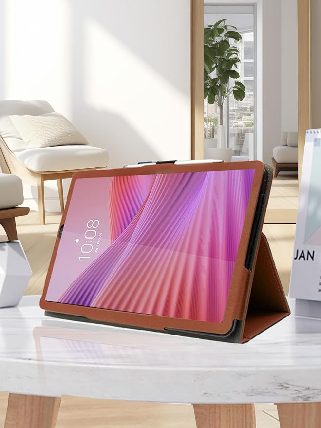 for Lenovo Tab One 8.7 Inch Android Tablet CaseBOVUGAC Folding Stand Protective Cover with Pencil Holder and Wrist StrapFull Protection Premium PUScratch Resistant(Black)