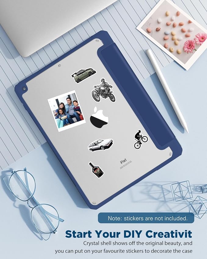 TiMOVO Case for iPad 9th/8th/7th Generation 10.2 inch Black | Pencil Holder Slim Trifold Stand Protective Cover Clear Transparent Back Shell Auto Wake/Sleep