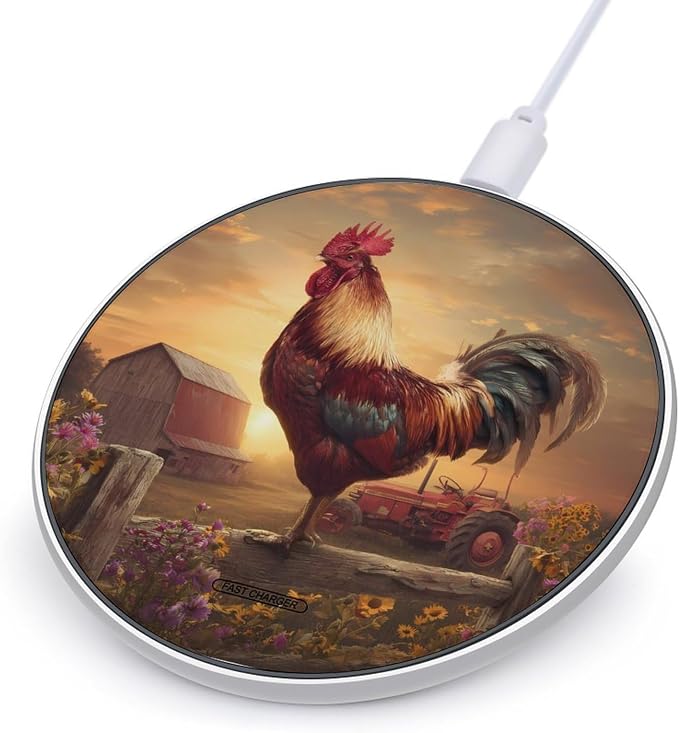 Farmhouse Rooster Chicken Sunset Wireless Charger SlimWireless Charging Pad Anti-Slip Charger Mat for Men Women