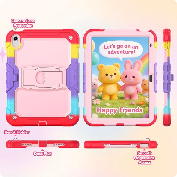 HXCASEAC Case for iPad 9th/8th/7th Generation Case Kids Boys Drop Proof | Built-in Screen Protector Pencil HolderStand Protective Silicone Shockproof Hard Rugged Black