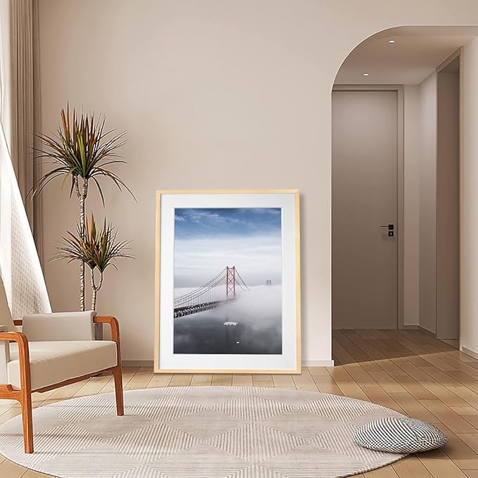 Egofine 22x28 Solid Wood Picture Frame, Made of Solid Wood Covered by Plexiglass 18x24 with Mat 22x28 without Mat, Poster Frame for Wall Mounting Hanging Photo Vertically or Horizontally, Natural Wood