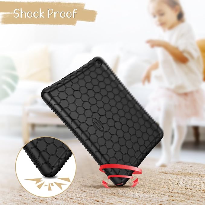 Fintie Silicone Case for 10.1 Kindle Fire HD 10 13th Gen 2023 Black | Honey Comb Pattern Lightweight Shock Proof Back Cover Anti-Slip Grip Reinforced Corners Protection Impact Resistant