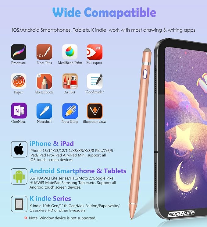 Active Stylus Pen for Touch ScreensDual Pen Tips for iOS &amp Android Drawing &amp WritingHigh Precise Digital Pencil for Apple iPhone 16/15/14/13/12/11/X/8iPad Air/Pro/MiniPhone/Tablet/Sam-sung