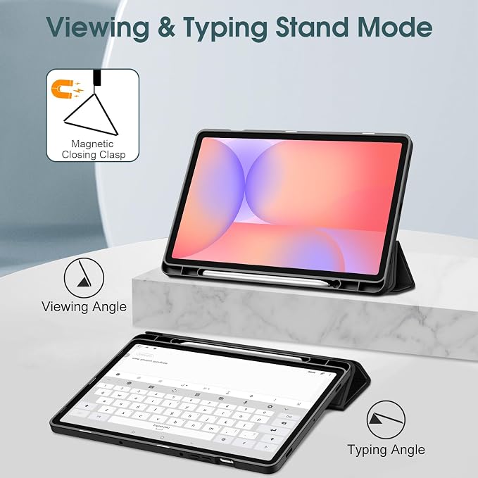 Fintie Slim TPU Case for Samsung Galaxy Tab S10 Lite/S10 FE/S9 FE 5G 10.9 | Tri-Fold Viewing Stand Full Protection S Pen Holder Auto Sleep Wake Black