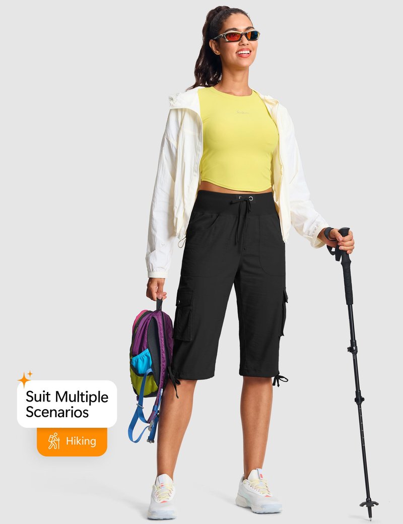 ISEEGZ 15"/ 18" Capri Pants for Women Cargo Hiking Pants Lightweight Women's Capris with 6 Pockets Summer Casual Travel