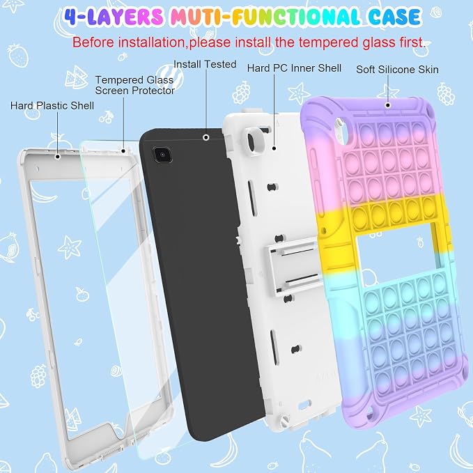 TSQQST Samsung Galaxy Tab A7 Lite Case 8.7 Inch 2021 for Kids | SM-T220/T225/T227 Full Body Protective Shockproof Rugged with Stand+Shoulder Strap Black
