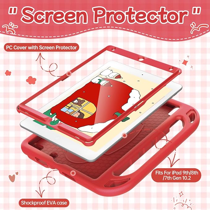 BMOUO Kids Case for iPad 9th/8th/7th Generation (iPad 10.2 Inch 2021/2020/2019) with Built-in Screen Protector Durable Shockproof Handle Stand iPad 9th 8th 7th Generation Case for Kids Black