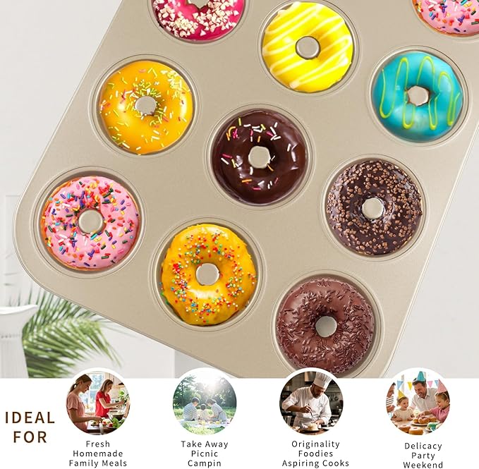 Yumatouch 12 Cavity Donut Baking Pans Nonstick Donut Pan Carbon Steel Ring Donut Baking Tins Doughnut Pans Donut Molds Baking Pan