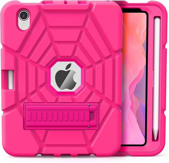 Grifobes Case for iPad mini 7th 2024 (A17 Pro) / Mini 6th Generation 2021 8.3 Heavy Duty Shockproof Cover with Pencil Holder Stand for i Pad Mini 7/6 Gen 8.3 inch Case (Black+Red+Red)