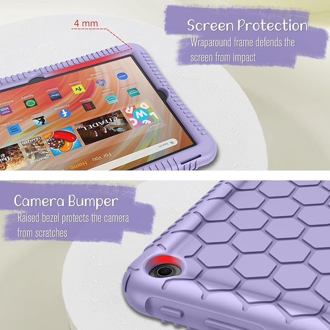 Fintie Silicone Case for 10.1 Kindle Fire HD 10 13th Gen 2023 Black | Honey Comb Pattern Lightweight Shock Proof Back Cover Anti-Slip Grip Reinforced Corners Protection Impact Resistant