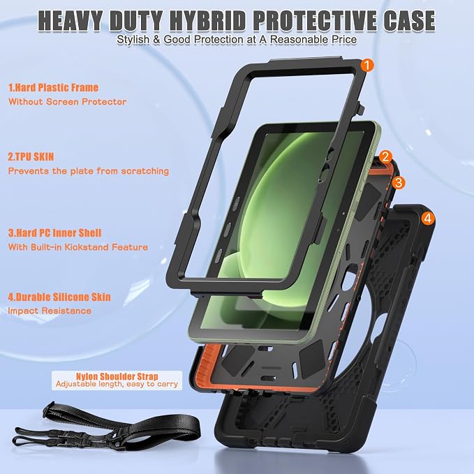 Samsung Galaxy Tab Active5/Active 3 8.0 Case with 360 Stand Handle Hand Strap &amp Shoulder Strap for Galaxy Tab Active5 8 2024 X300/X307 Active3 8 2020 T570/T575/T577 (Black)