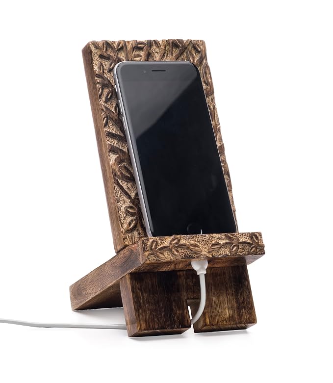 Matr Boomie Hand Carved Solid Wood Phone Holder Stand Docking Charging Station for Smartphones