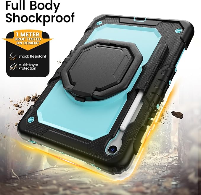 HXCASEAC Case for Galaxy Tab S10 lite / S10 FE / S9 FE 10.9 Inch Shockproof | 360° Rotating Stand | S Pen Holder | Screen Protector | Shoulder Strap | Samaung S10 Lite Tablet Case Kids Black