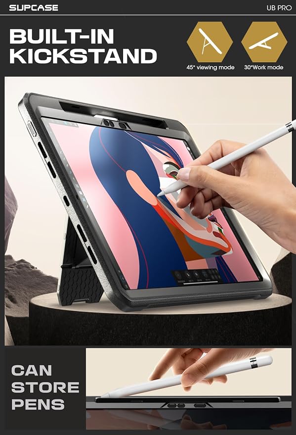 SUPCASE for iPad Pro 11 inch Case M5/M4 2025/2024 with Pencil Holder Black | Built-in Screen Protector Built-in Stand Support Apple Pencil's Wireless Charge Heavy Duty Protection Unicorn Beetle Pr